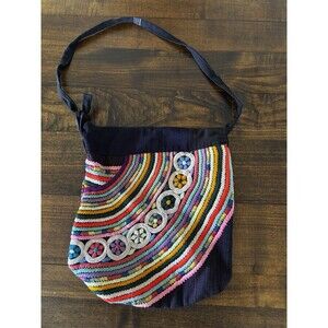 Handmade Multicolor Guatemalan rainbow Embroidered boho hippy bucket handbag